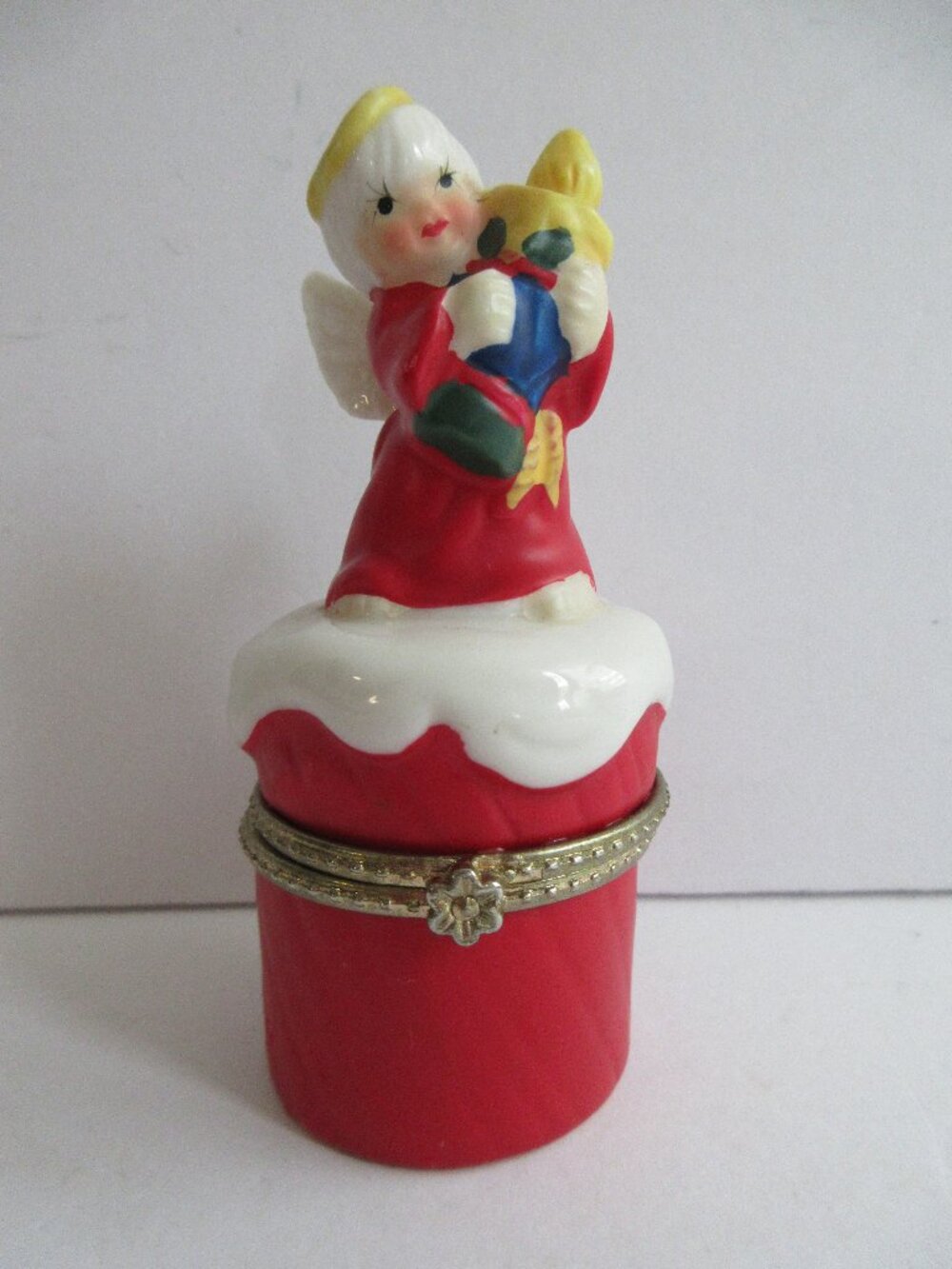 K's Collection Angel Holding Candle Trinket Box Hinged Christmas Decor Vintage